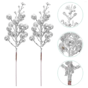 Fleurs décoratives 10 pcs branche de Noël imitation baies artificielle guirlande paillette fausse mousse berry décoration