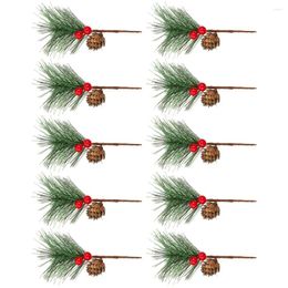 Decoratieve Bloemen 10 Stuks Kerstboomversiering Pinesol Vaas DIY Vulnaalden Nep Bes Plastic Kunstmatige Picks Takje