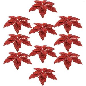 Flores decorativas 10 Uds decoración de árbol de Navidad polvo dorado adorno Artificial decoraciones navideñas de Poinsettia de imitación