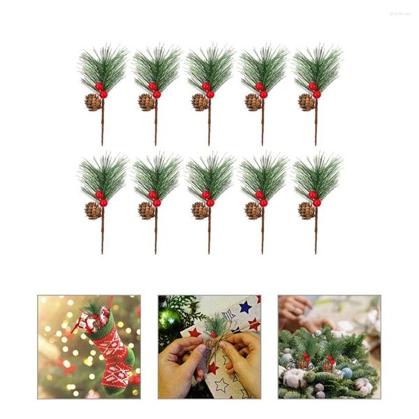 Flores decorativas 10 Uds decoraciones para árboles de Navidad selecciones de bayas de Navidad tallos florero adorno Artificial de plástico