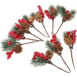 Fleurs décoratives 10 PCS Couronne de Noël Contrôle artificiel Pine Branches de Noël Party Fournitures Simulation Décor de coupe Berry Tree Tree Berry