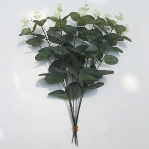 Fleurs décoratives 10 pcs Green Eucalyptus artificiel Feuilles de 30,7 cm Bouquettes en métal en plastique Arrangements de fleurs Table Centre centrales