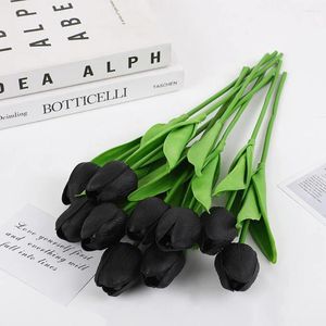 Flores decorativas 10 Pcs Halloween Tulipa Preta Noiva Decoração de Casa Real Touch Tulipas Emulação Adornam