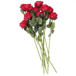 Fleurs décoratives 10 pièces Latex vraie touche Rose décor artificiel soie Bouquet de mariage Floral conception de fête à la maison