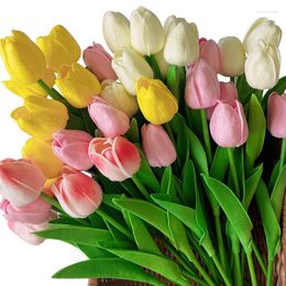 Fleurs décoratives 10 Pcs Tulipes Multicolores Artificielles Pour La Saint Valentin Pâques Printemps Guirlande De Mariage Bouquet Centre De Table Floral Salle À Manger