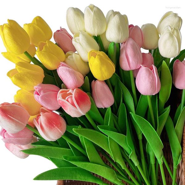 Flores decorativas 10 piezas tulipanes multicolores artificiales para San Valentín Pascua primavera corona ramo de boda pieza central comedor floral