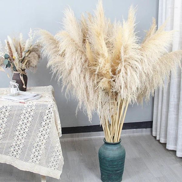 Flores decorativas 10 PCS Natural Pampas Hierba Decoración Seco Alto Falso Pompa Floral Grande Artificial Pomposo para el piso Florero Relleno Hogar Boho