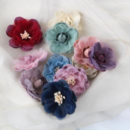 Flores decorativas 10 piezas Paquete Broche de flor de hilo DIY Sombrero hecho a mano Zapatos Tela al por mayor