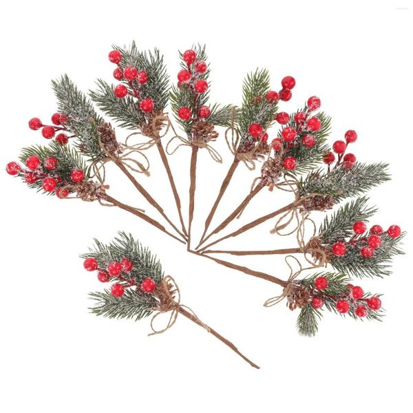 Fleurs décoratives 10 pcs Pine Cones Branches de Noël Couronnes de Noël Picks Decor Plante artificielle PVC