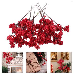 Decoratieve bloemen 10 pc's rood fruit kunstmatige bessen kerstgarland ridder plastic nep bessen katoenen gedroogde bloem