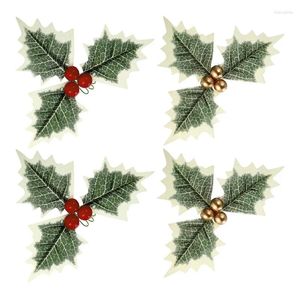 Fleurs décoratives 10 pcs Berry de houx artificiel rouge / or avec feuilles couronne de porte de Noël fête des vacances de fête de mariage