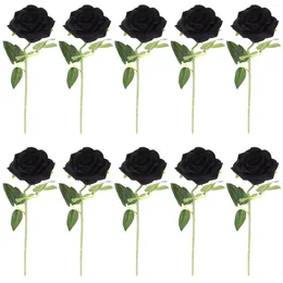 Fleurs décoratives 10 pièces, Simulation de roses noires, faux Bouquet d'halloween, ornement artificiel, décor de plante de mariée en soie