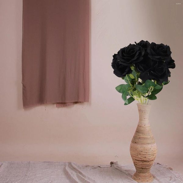 Fleurs décoratives 10 pièces Simulation Rose noire fleur artificielle ornement Bouquet fausse maison soie fête décoration mariée rétro