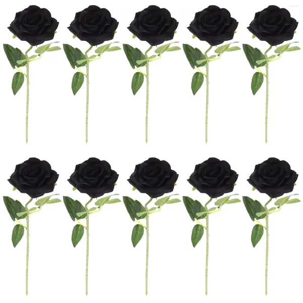 Fleurs décoratives 10 pcs simulation noire rose halloween artificiel faux mariage présent bouquet de soie décor mariée rétro