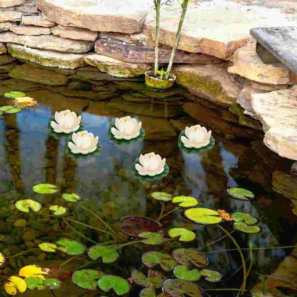 Flores decorativas 10 piezas de simulación de hoja de loto decoración del hogar pequeñas decoraciones flotantes para acuario estanque de piscina espuma de flor de loto simulada