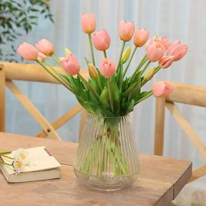 Flores decorativas 10 piezas tulipanes artificiales falsos Pu Real Touch para decoraciones de primavera hogar imitación a granel
