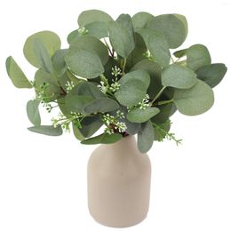 Fleurs décoratives 10 pièces feuilles d'eucalyptus artificielles décorations de Noël fausses plantes gâteau décor à la maison pays couronne de mariage en gros