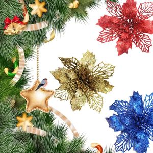 Decoratieve bloemen 10 stuks Kerstmis kunstmatige glitter bruiloftjaar blauw