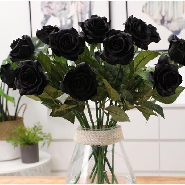 Fleurs décoratives 10 pièces faveur de fête de fiançailles de mariage tissu de soie rose branche de fleur artificielle en plastique 40 cm noir blanc rouge rose 12