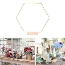 Fleurs décoratives 10 ensembles bureau cerceau floral hexagonal en métal doré bricolage artisanat table couronne anneau avec base en bois pour mariage décor à la maison fleur