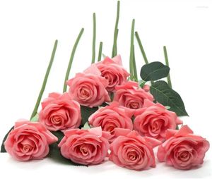 Fleurs décoratives 10 tiges de roses artificielles en soie, toucher réel, pour la cuisine de la maison, Bouquet de mariage, décorations d'arrangement Floral