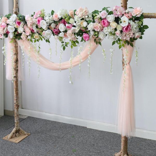 Fleurs décoratives 100/200cm Arrangement mural de fleur de mariage personnalisé fournitures de décor de rangée artificielle soie pivoine toile de fond d'arc romantique