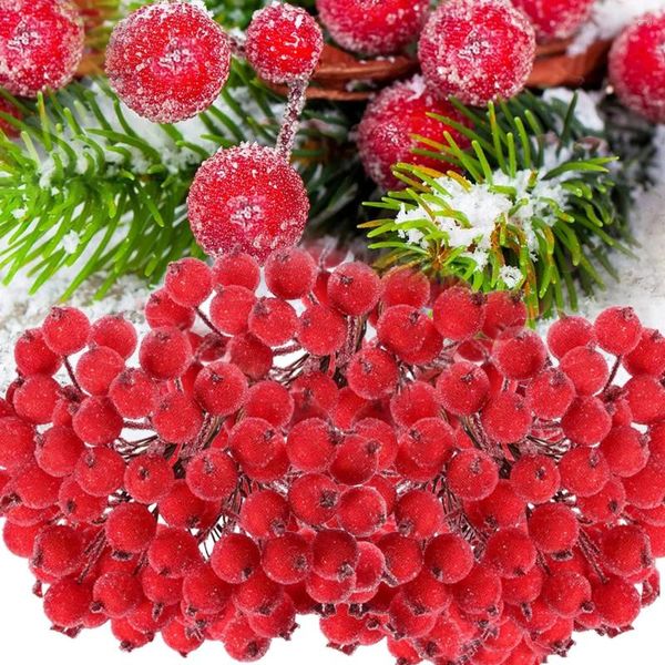 Fleurs décoratives 100/20 pièces baies de houx artificielles Mini étamine de fleur de fruit givré de noël pour la décoration de fête de mariage de noël à la maison de bricolage