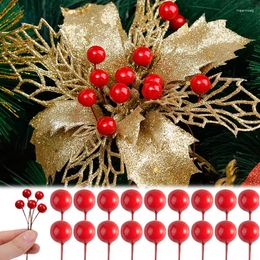 Flores decorativas 100-300 Uds Navidad baya Artificial estambre rojo cereza Mini bayas falsas perlas para manualidades de fiesta DIY