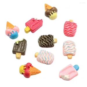 Fleurs décoratives 100 / 50pcs Flatback personnalisé résine popsicle cabochon mini miniature de crème glacée pour le nail art du téléphone décorations