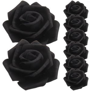 Flores decorativas 100 piezas de rosas artificiales cabeza de flor falsa decoraciones nupciales rosas cabezas negras ramo de boda de novia de imitación