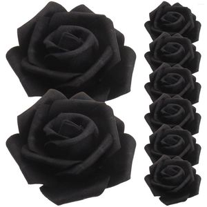 Fleurs décoratives 100 pcs rose artificielle fausse fleur artisanat fausses roses têtes décorations nuptiales bouquet en vrac noir