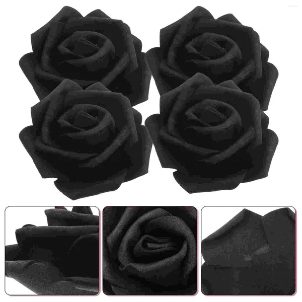 Flores decorativas 100 piezas Rosa artificial Rosas negras Flor Cabeza falsa Decoraciones de boda para mesas Cabezas Artesanías a granel Pétalo