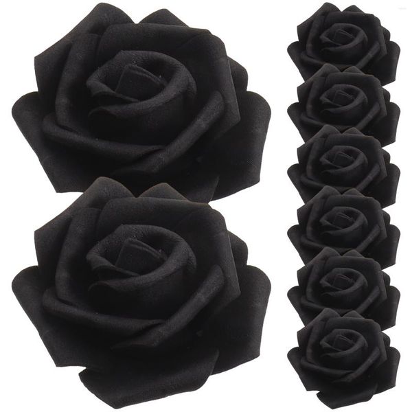 Flores decorativas 100 piezas de rosas artificiales, decoración de cabeza falsa, rosas negras falsas, artesanías de flores para novia