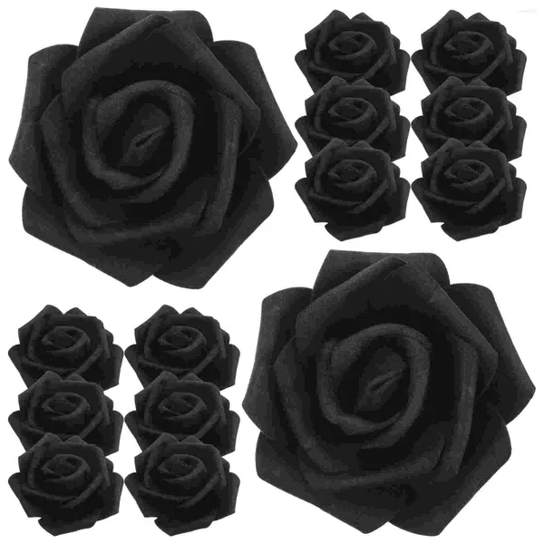 Flores decorativas 100 piezas de rosas artificiales, flores de imitación, cabezas, ramo de novia, decoración falsa, mesa de cena, rosas negras