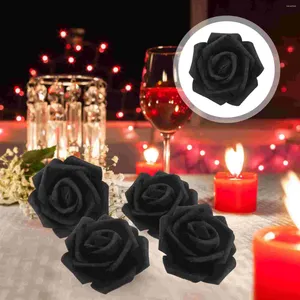 Flores decorativas 100 PC Decoraciones de boda negra Artificial Rose Flower Crafts Faux Head Decor Roses Bulk Bride