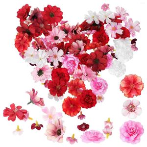 Fleurs décoratives 100 pièces tête de prune décor de mariage Roses rouges têtes de soie en vrac artificielles pour l'artisanat