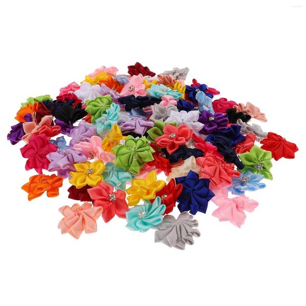 Fleurs décoratives 100 Pcs Couture Embellissements Fleur Brodé Jeans Tissu Têtes Strass Applique Scrapbooking Artificielle Bandeau