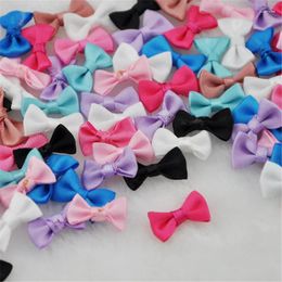 Decorative Flowers 100 Pcs Small Satin Ribbon Bows Flower Appliques Sew Craft Kid's Cloth Lots Upick A128