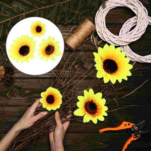 Fleurs décoratives 100 pièces tête de tournesol Faux décor ornement simulé en vrac têtes en plastique bricolage décoration de fête de mariée