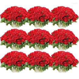 Fleurs décoratives 100 pièces Roses artificielles faux Bouquet de soie pour Vases de centre de Table décor de fête de mariage