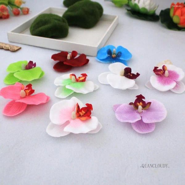 Fleurs décoratives 100 pièces artificielles phalaenopsis orchidées têtes de fleur de soie pour pinceau chapeau mariage bricolage accessoire décoration a41