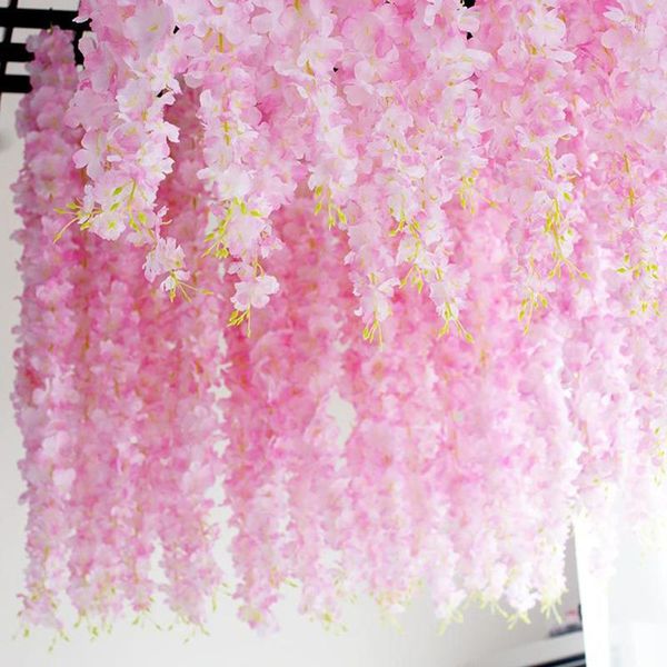 Flores decorativas 100 cm Cadena de orquídeas artificiales Decoración de la boda Flor Encriptada Wisteria Seda Decoración de otoño