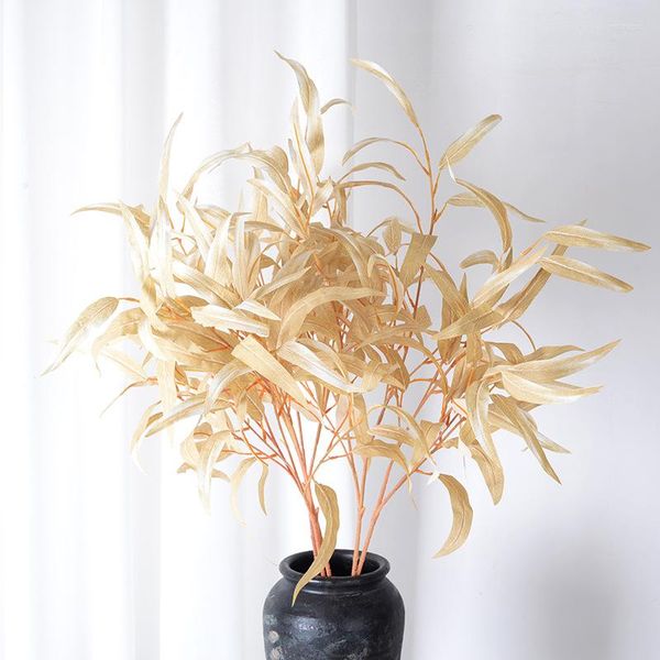 Fleurs décoratives 100 cm Artificielle Saule Arbre 6 Branche 36 Laisser Faux Plante Bonsaï Pour Bureau À Domicile Décors De Noce Champagne Couleur Sec