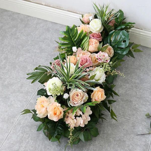 Fleurs décoratives 100 cm bricolage mariage balcons intérieurs et extérieurs pivoines en soie rose artificielle rangée florale décor toile de fond arc de mariage