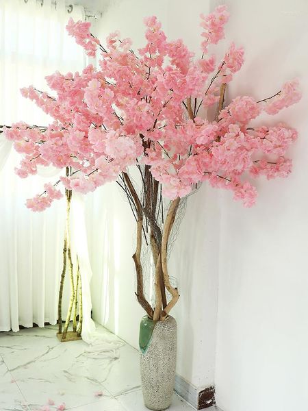 Fleurs décoratives 100 cm ignifuge branches de fleurs de cerisier artificielles soie Sakura fleur arbre mariage toile de fond mur fête maison