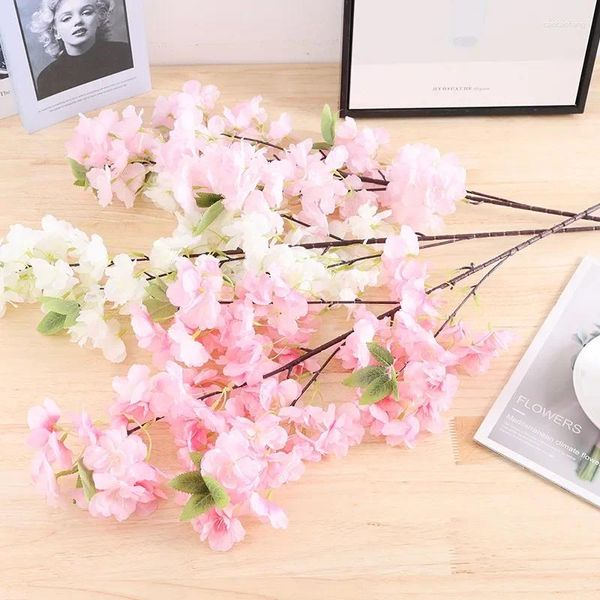 Flores decorativas 100 cm de largo ramas de flor de cerezo artificiales seda primavera melocotón arreglos falsos para la decoración de la boda del hogar