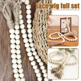 Fleurs décoratives 100 cm perle en bois Garland Farmhouse Rustic Country Mur Tassle suspendue Perles de prière Perles Q4G7