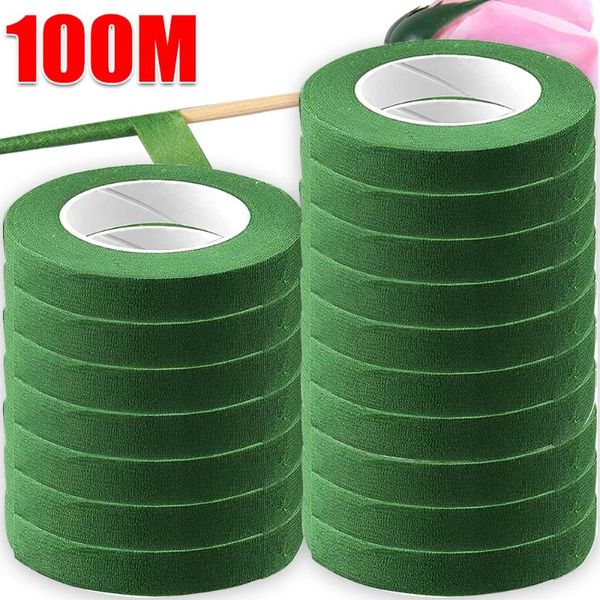 Flores decorativas de 100 m Bouquet Floral Tape Autoadhesivo envolvente DIY Embalaje de flores artificiales Floricultura Suministro Boda