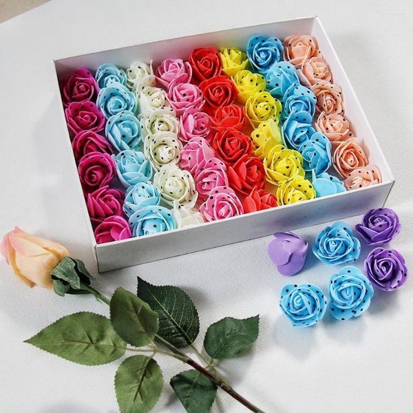 Roses artificielles en mousse à pois, 100 pièces, 3.5cm, fleurs décoratives, boîte à cadeaux, bricolage, mariage, noël, décoration de maison, matériaux artistiques