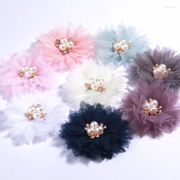 Fleurs décoratives 100 pièces 6,5 cm 2,5 pouces centre de perle tissu de bricolage fait à la main artificiel pour accessoires de cheveux chaussures habillées chapeau décoration de mariage